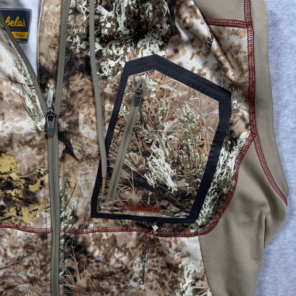 Cabelas ZONZ Camo Full Zip Hooded Vest Mens XL Brown Tan Hunting M33VT008/R - Picture 6 of 10